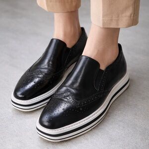 Silent D black leather platform loafers size 38